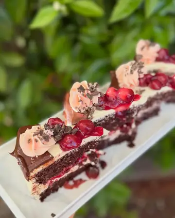Slice of vegan Black Forest cake