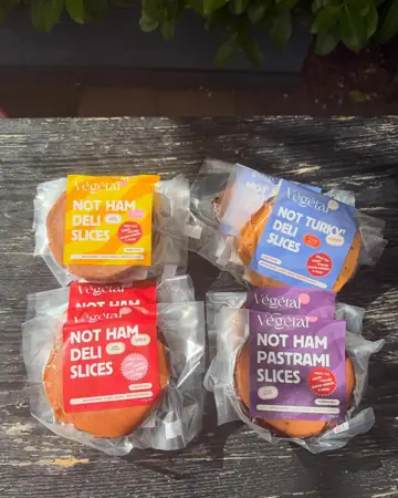 Packs of vegan not ham and not turkey deli slices